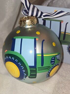 Coton Colors On The Farm Tractor Glass Ornament Hand Painted NEW